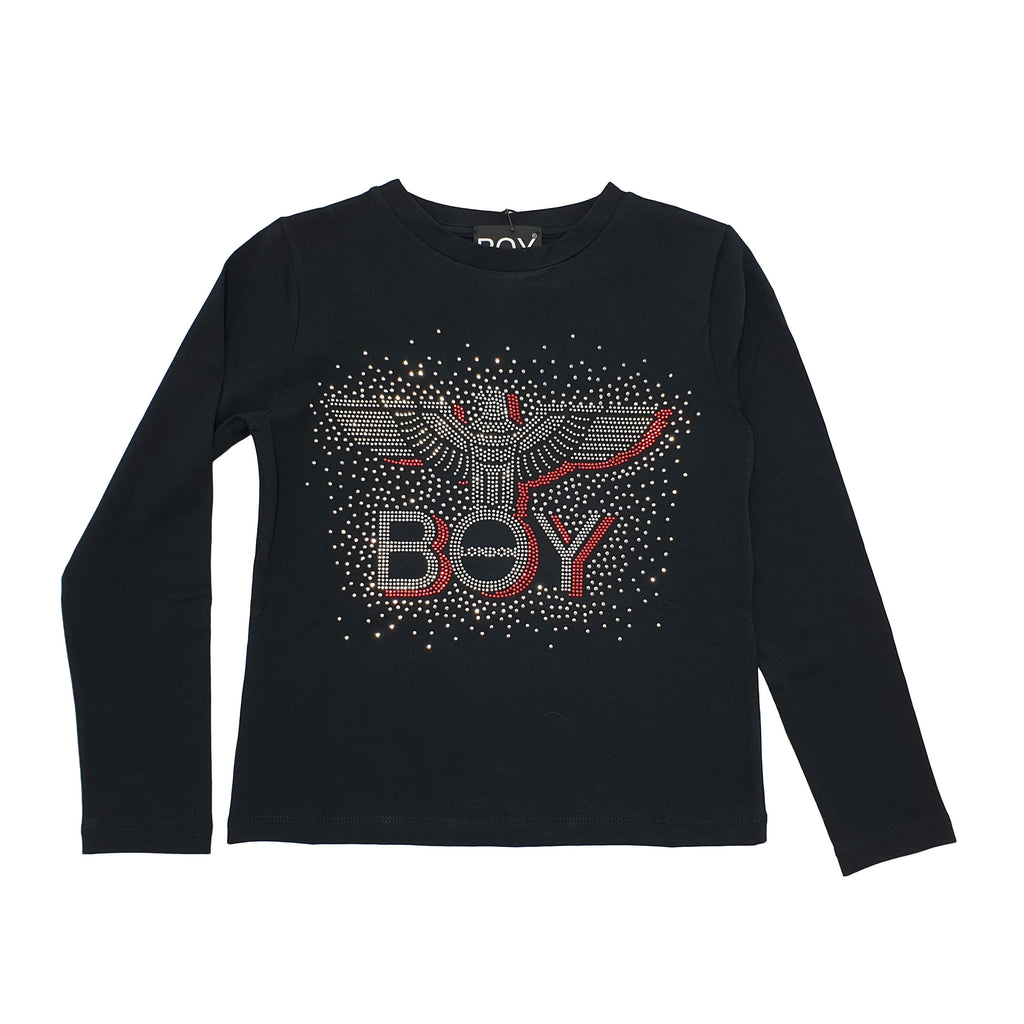 Maglia manica lunga Boy London con logo con strass multicolor