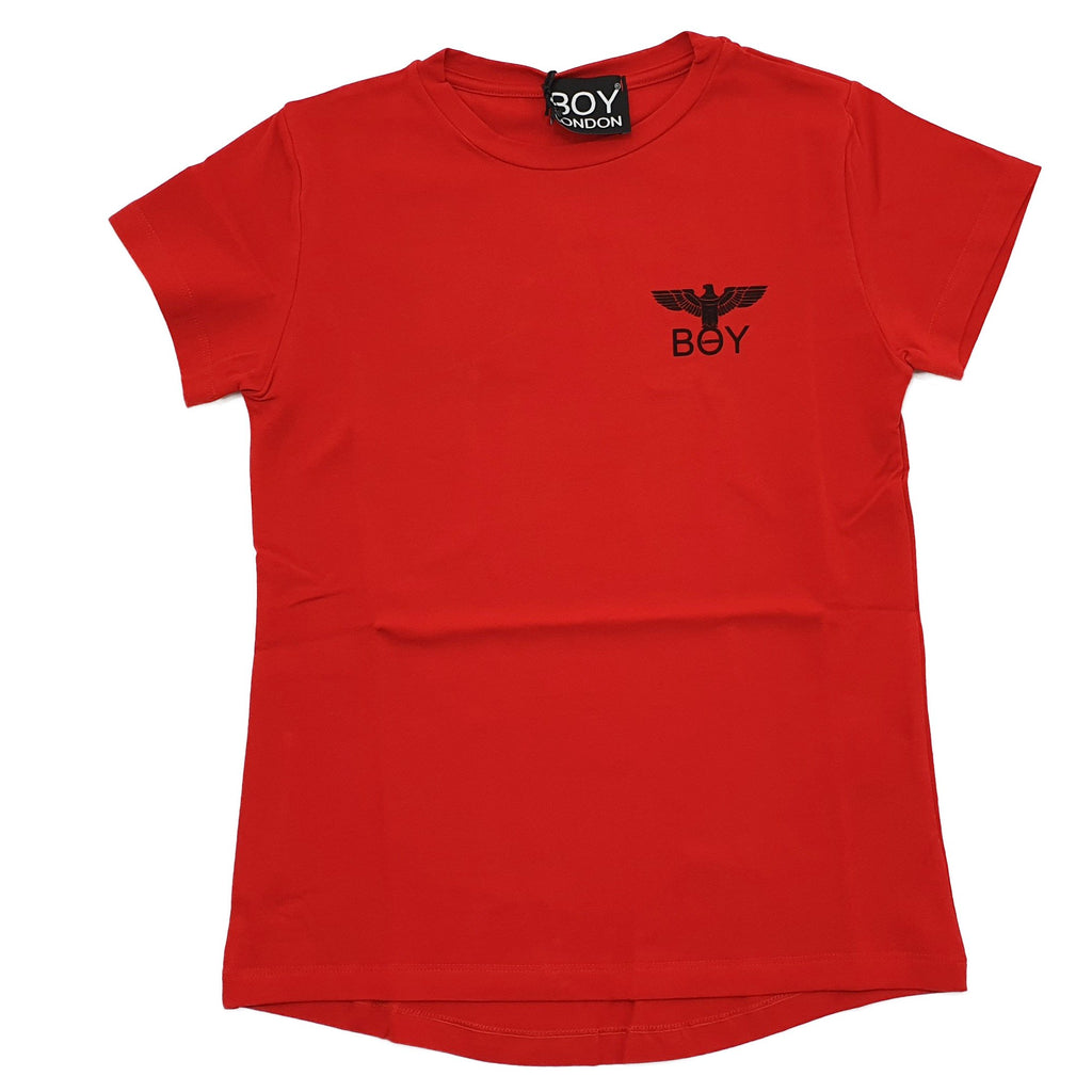 T-shirt bambina Boy london rossa con logo nero da coordinare con gonna trasversale