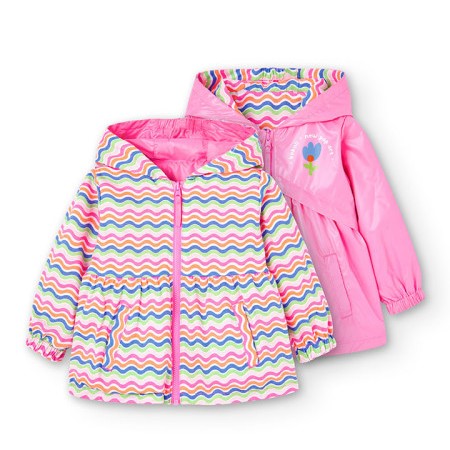 Parka bambina reversibile fuxia e fasciato