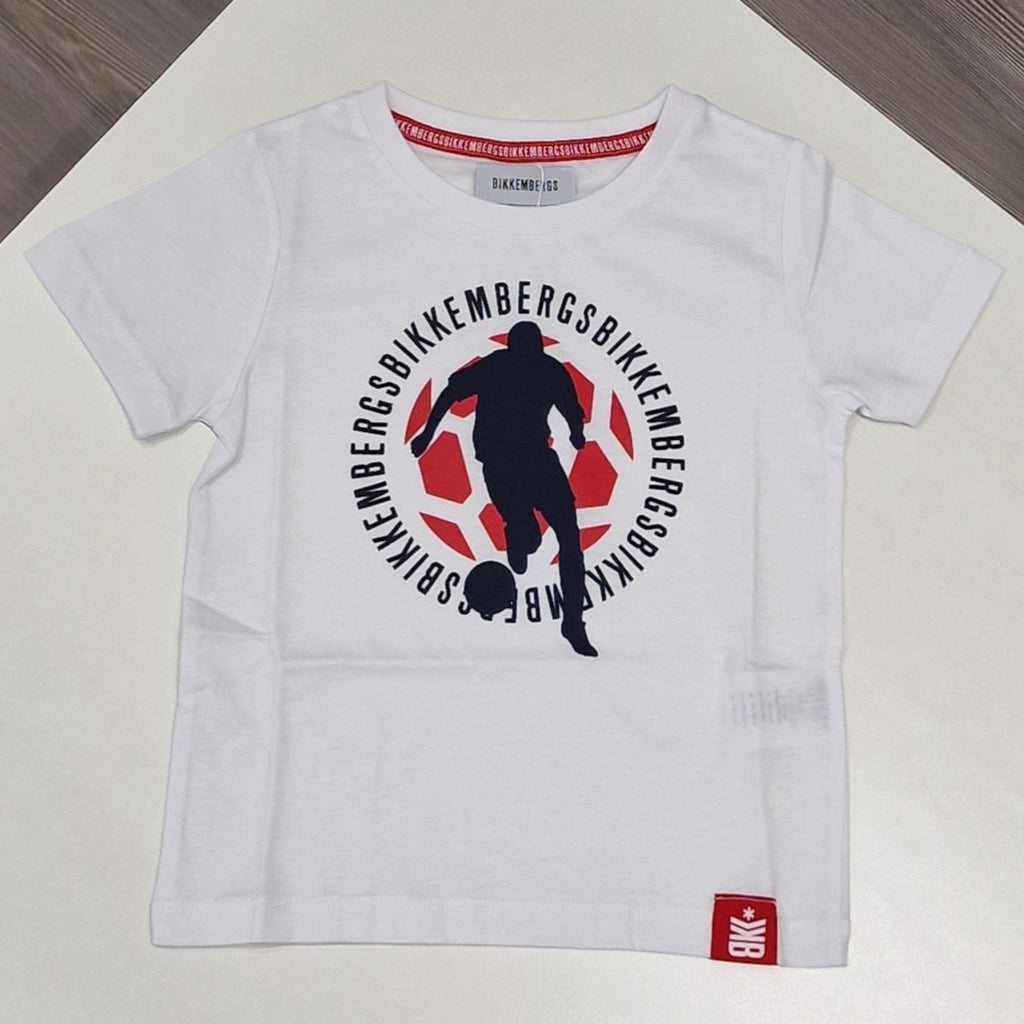 T-shirt bambino con calciatore bianca