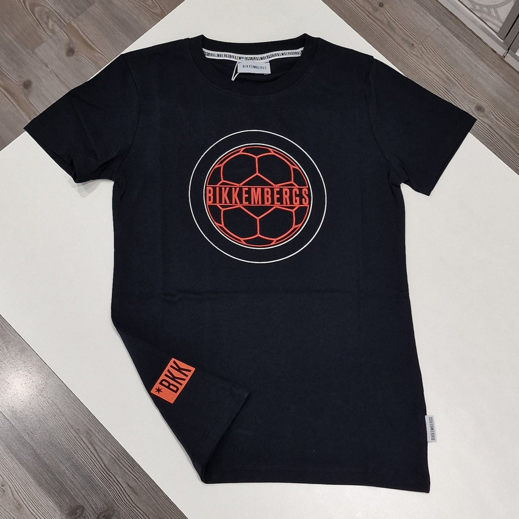 T-shirt bambino nera con ballone bikkembergs a contrasto