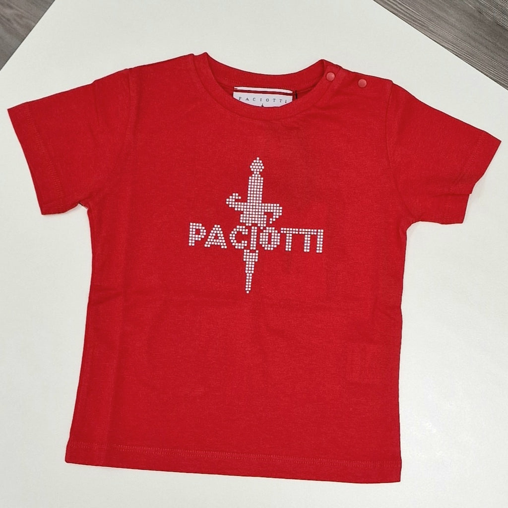 T-shirt bambino rossa con logo spada paciotti a contrasto
