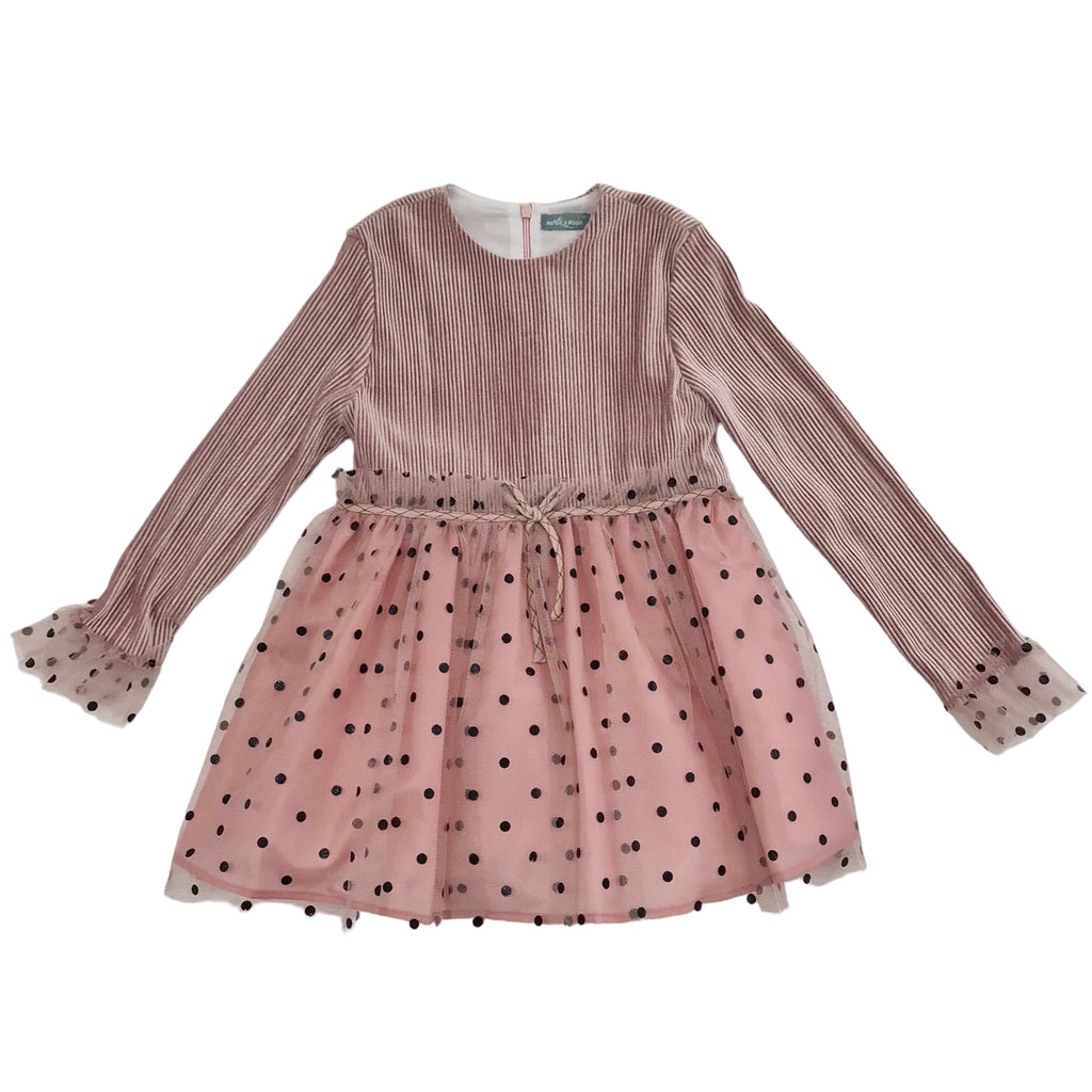 Vestito bambina cipria con gonna in tulle a pois