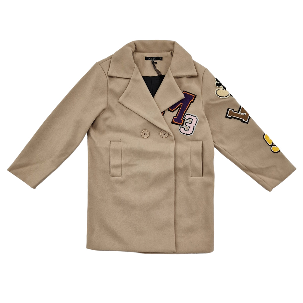 Cappotto bambina beige con patch applicati