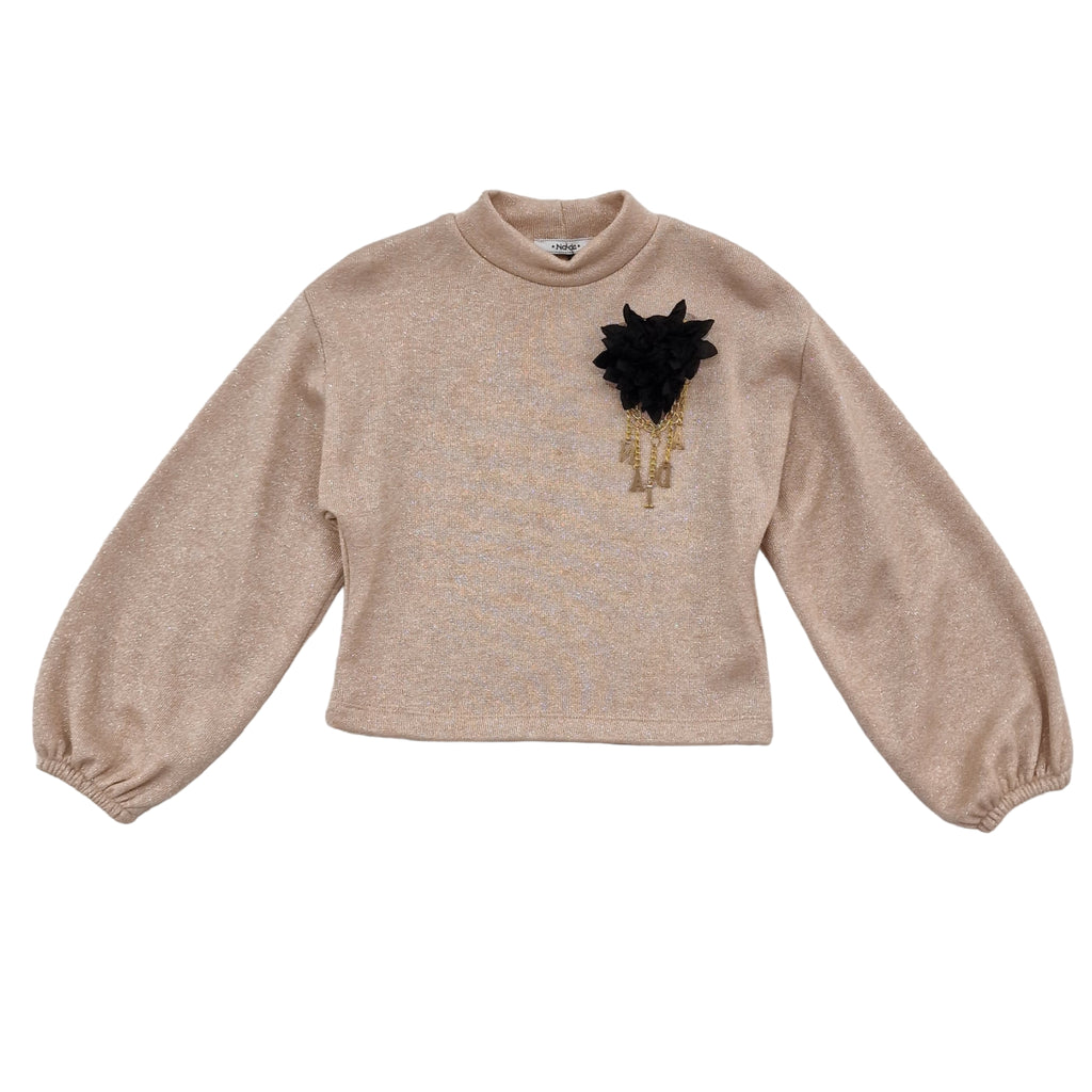 Felpa bambina morbida laminata beige oro