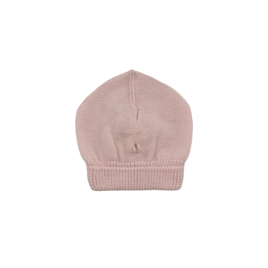 Cappello neonata 100% lana rosa con losanghe tortora