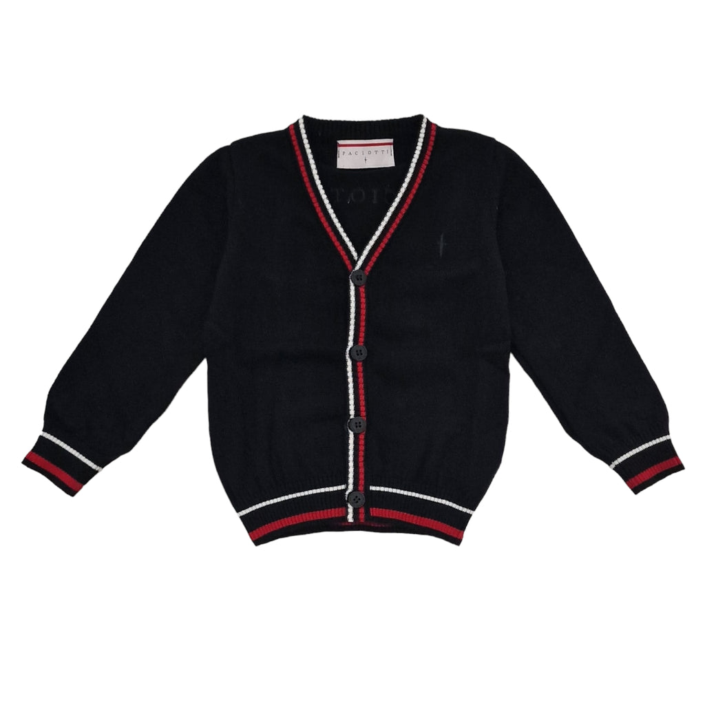 Cardigan bambino nero con bordini cambio colore