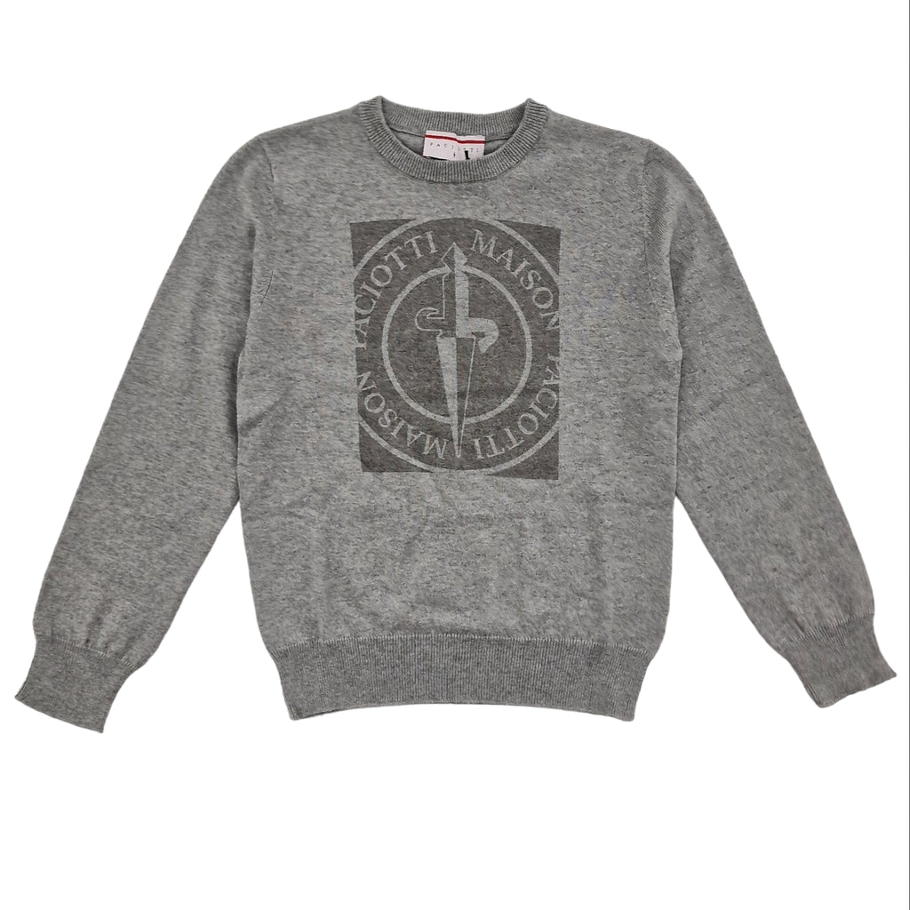 Pullover bambino grigio con stemma centrale