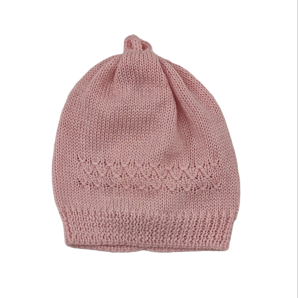 Cappello neonata 100% lana rosa con links