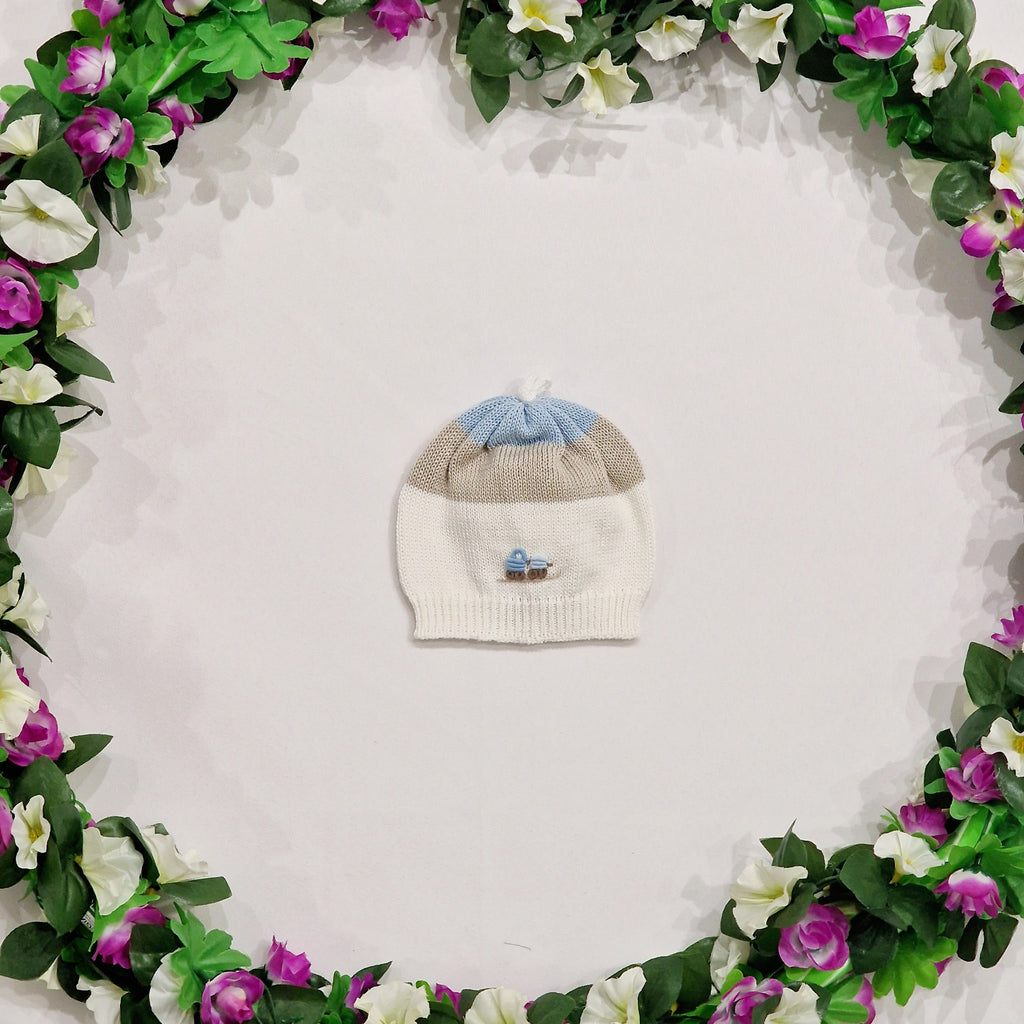 Cappello neonato 100% cotone ricamo trenino