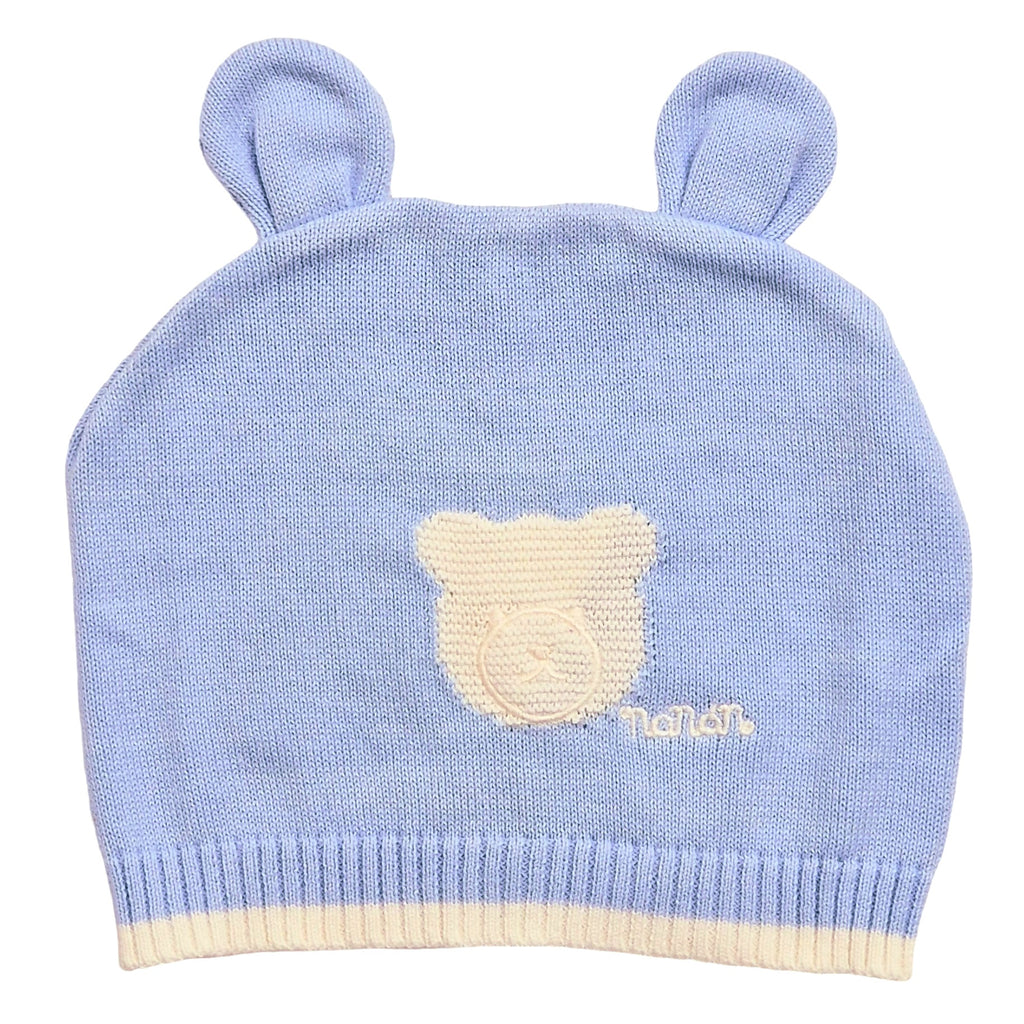 Cappellino neonato 100% cotone celeste con orsetto