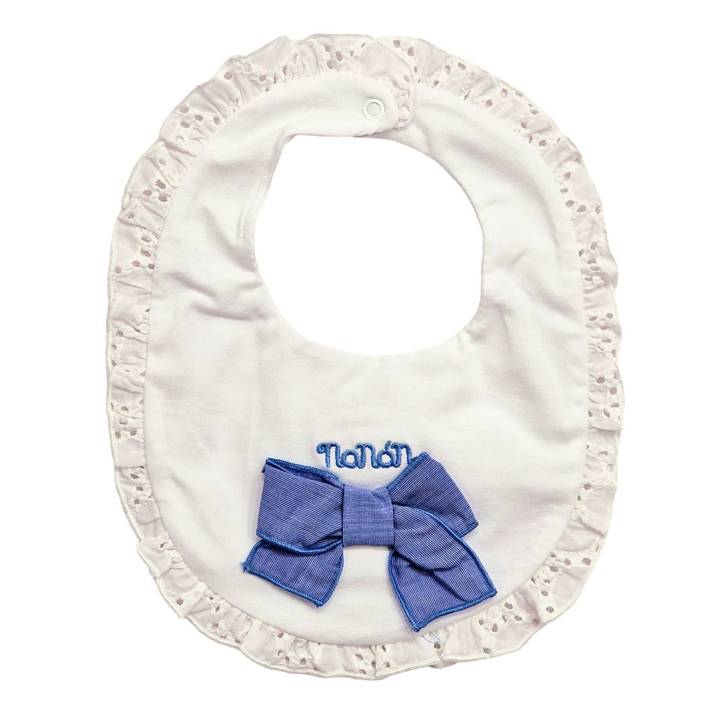 Bavetta cotone BAMBINA in pizzo con fiocco bluette