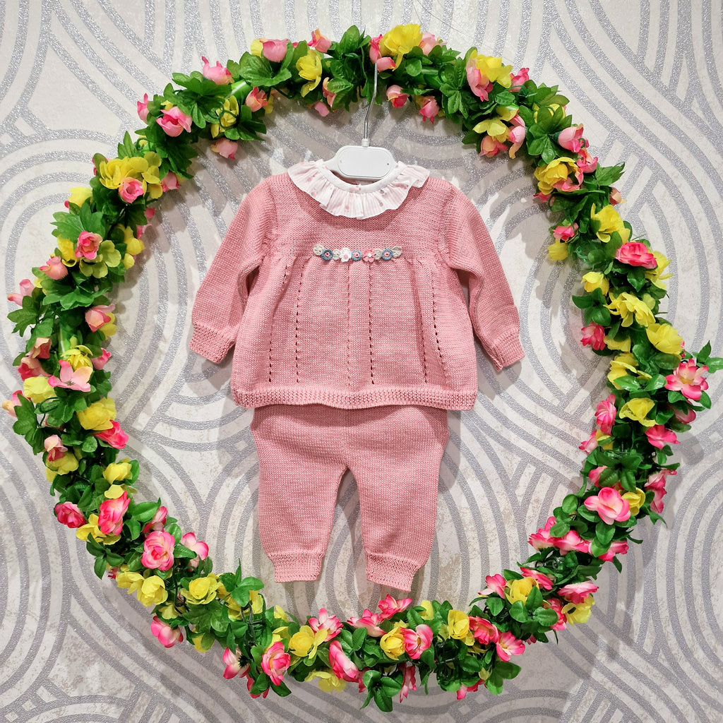 Completo neonata 100% cotone rombi con rose comprese babbucce