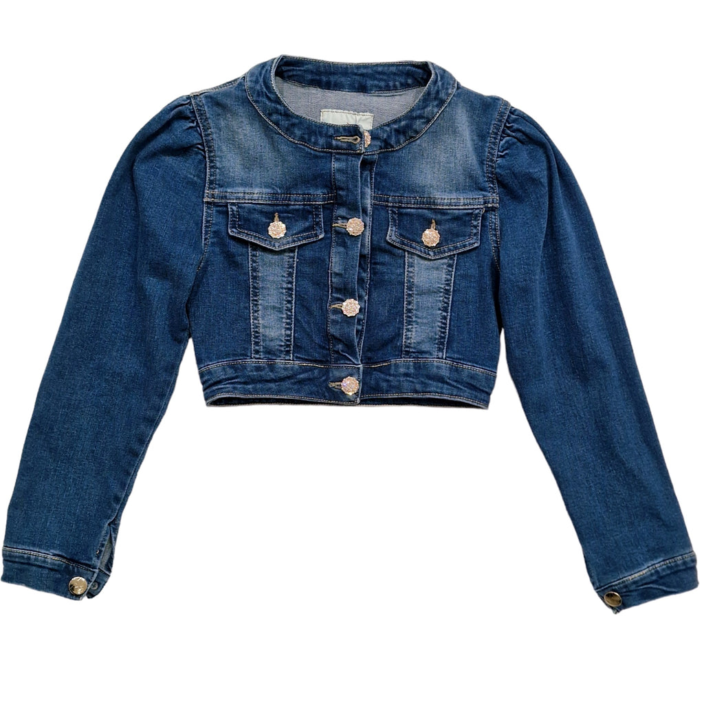 Giubbotto bambina in jeans con bottone gioiello