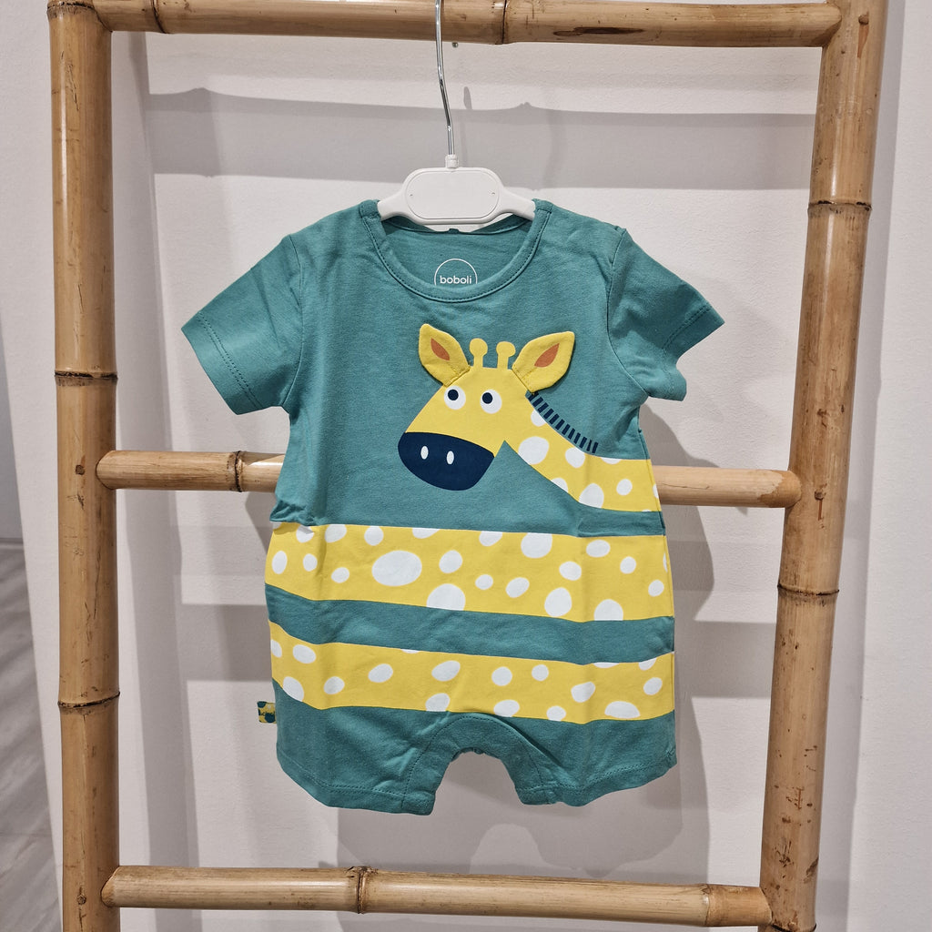 Pagliaccetto neonato con ricamo giraffa simpatica