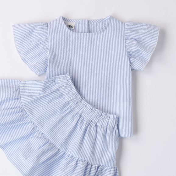 Completo bambina a righe in cotone
