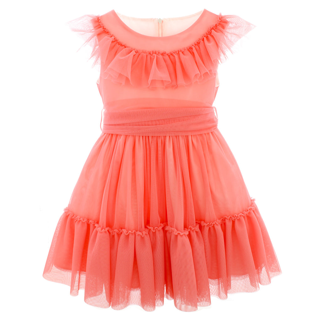 Vestito bambina in tulle corallo