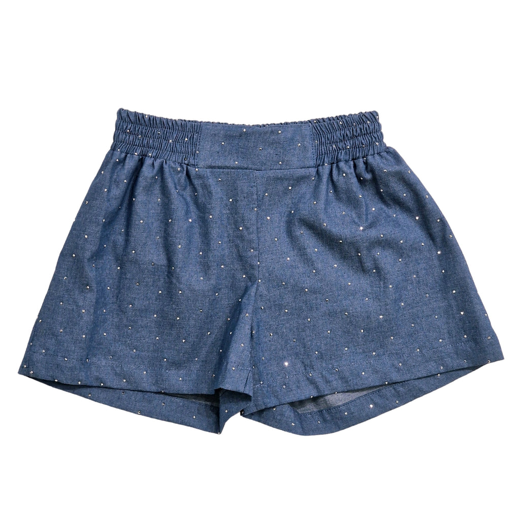 Shorts bambina in jeans leggero con strass applicati