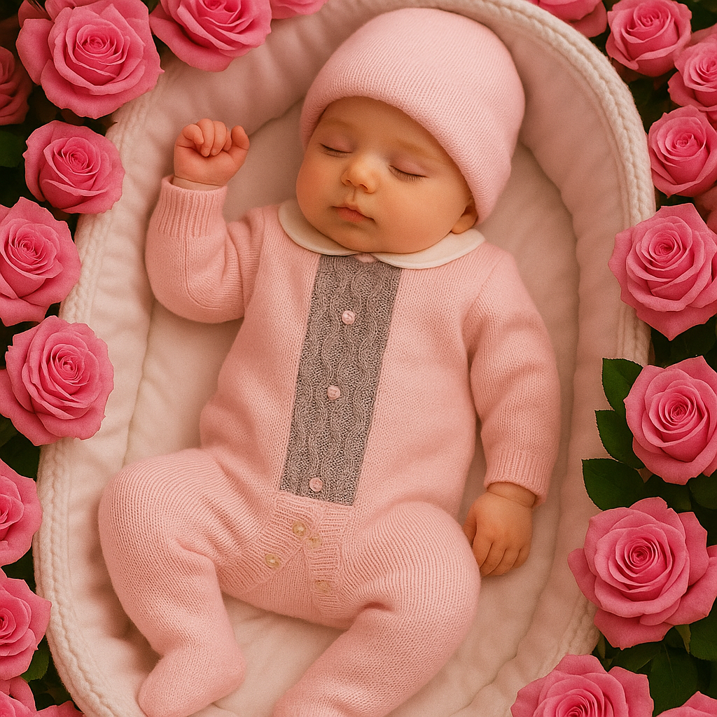 Tutina neonata 100% lana con losanghe a contrasto