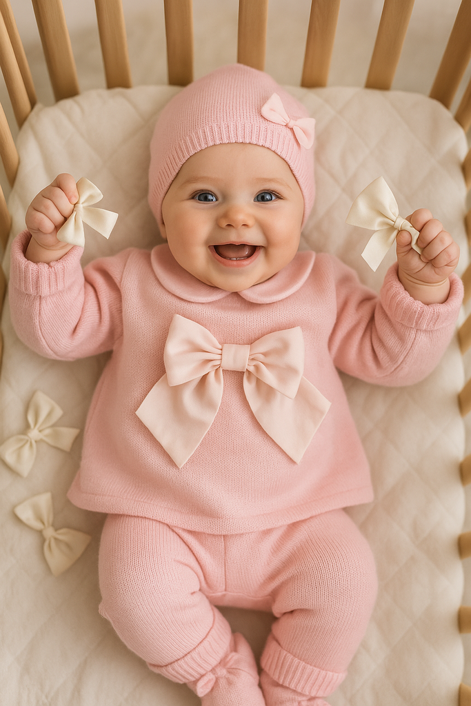 Completo neonata 100% lana con fiocchetto BIMBALO'
