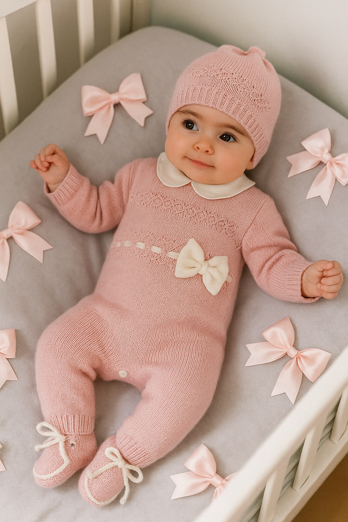 Tutina neonata 100% lana con fiocchetto