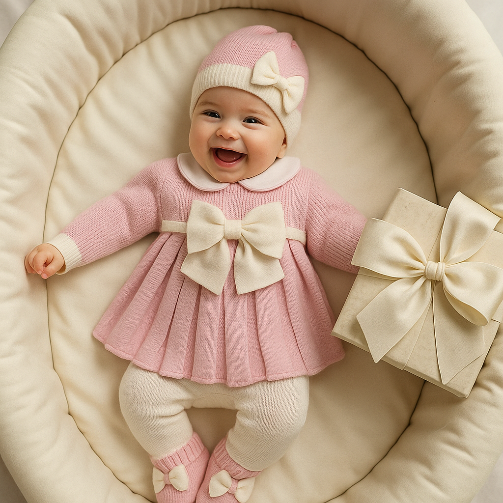 Completo neonata con fiocco 100% lana