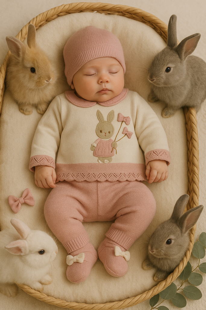 Completo neonata 100% lana con coniglietto