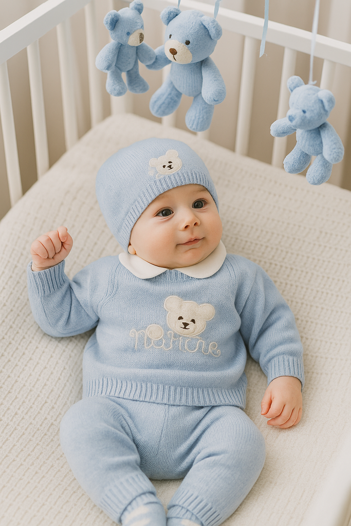 Completo neonato 100% Lana con orsetto nanan