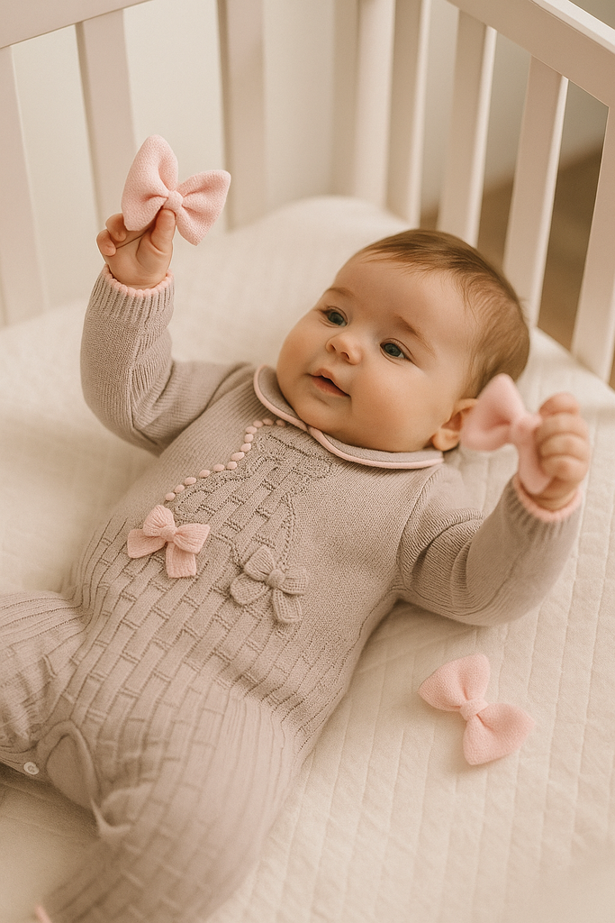 Tutina neonata 100% lana tortora orsetto