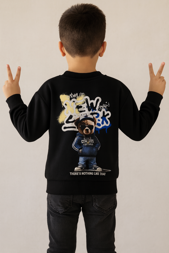 Felpa bambino con orsetto stilizzato nero