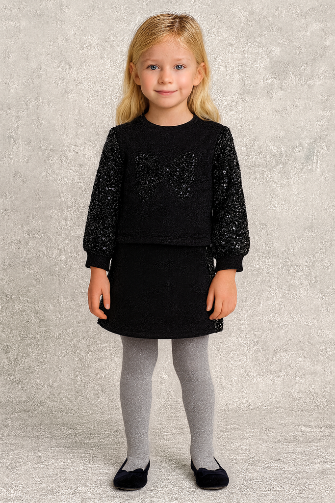 Completo bambina con glitter fiocco