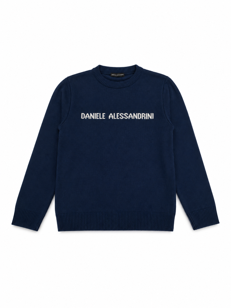 Pullover bambino blu con scritta Alessandrini