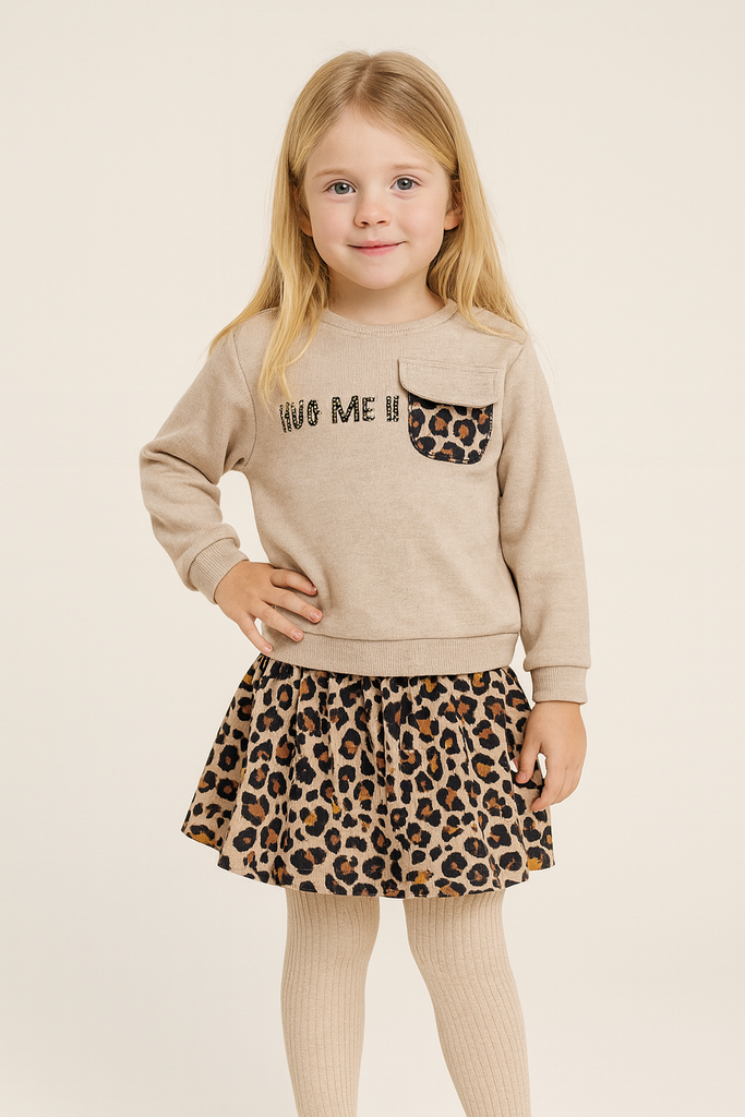 Completo bambina felpa con gonna maculata