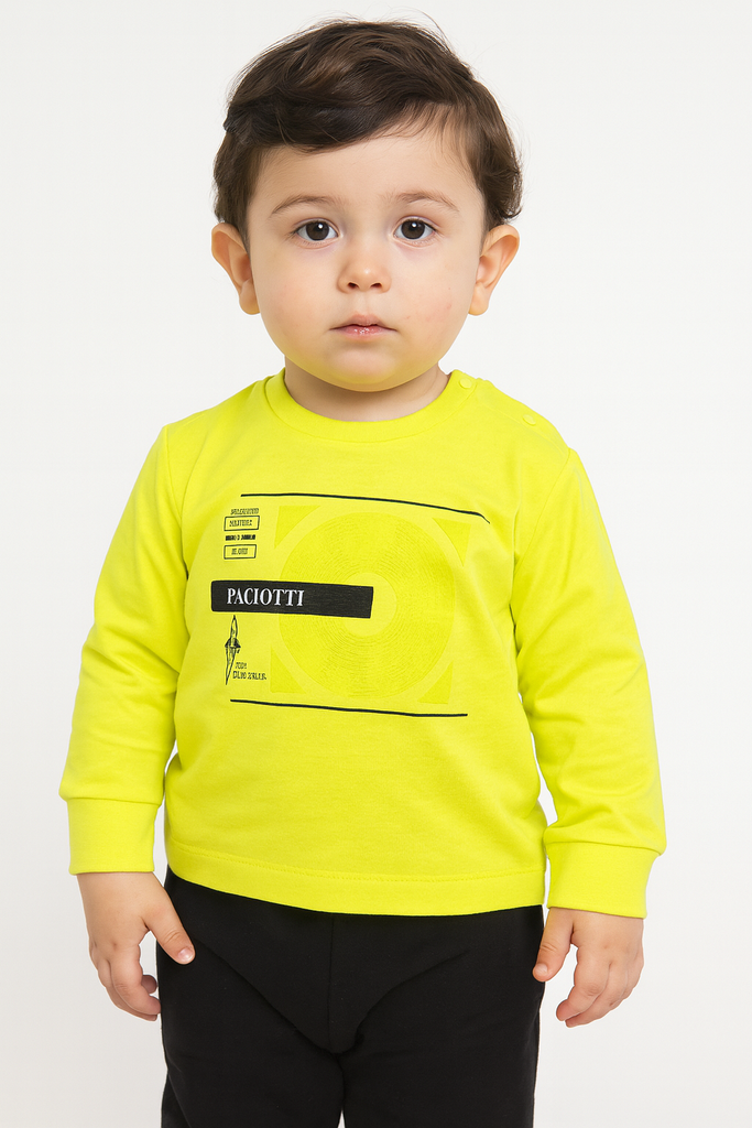 Maglia bambino fluo con logo a contrasto