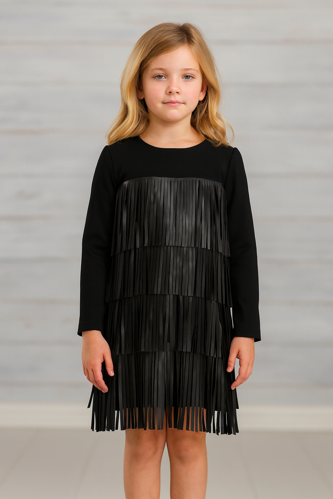 Vestito bambina Naìda con frange di pelle applicate