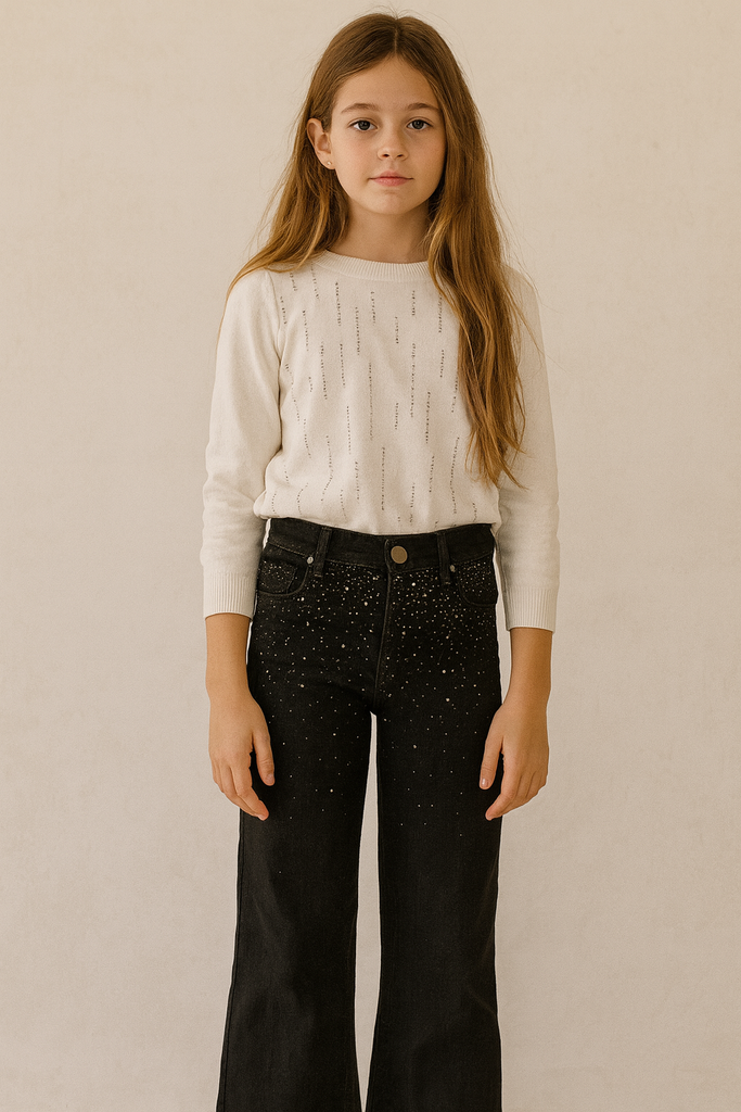 jeans bambina tempestato di strass