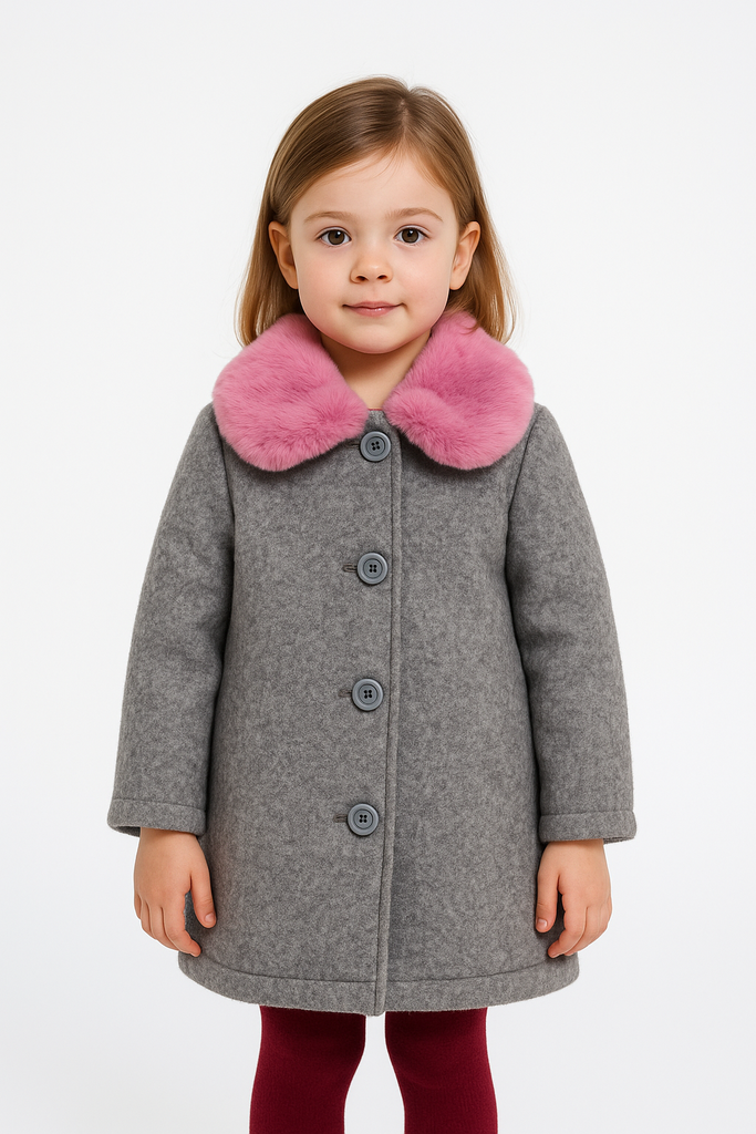 Cappotto bambina imbottito con collo fuxia