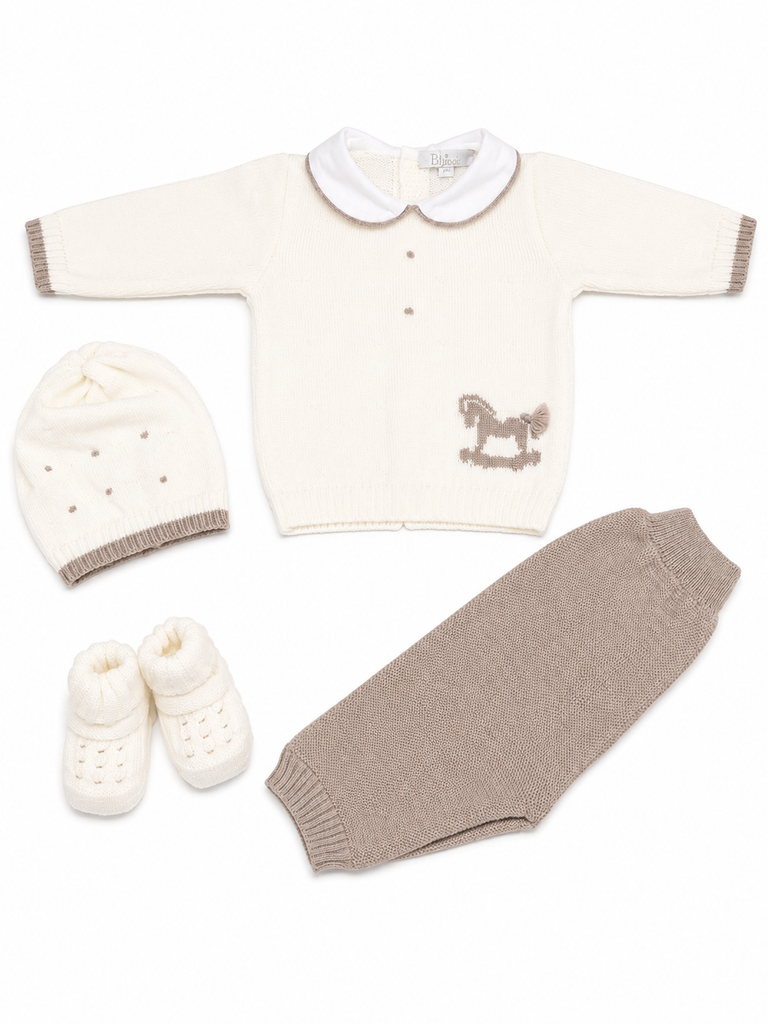 Completo neonato con cappello e babbucce 100% lana tema cavallino