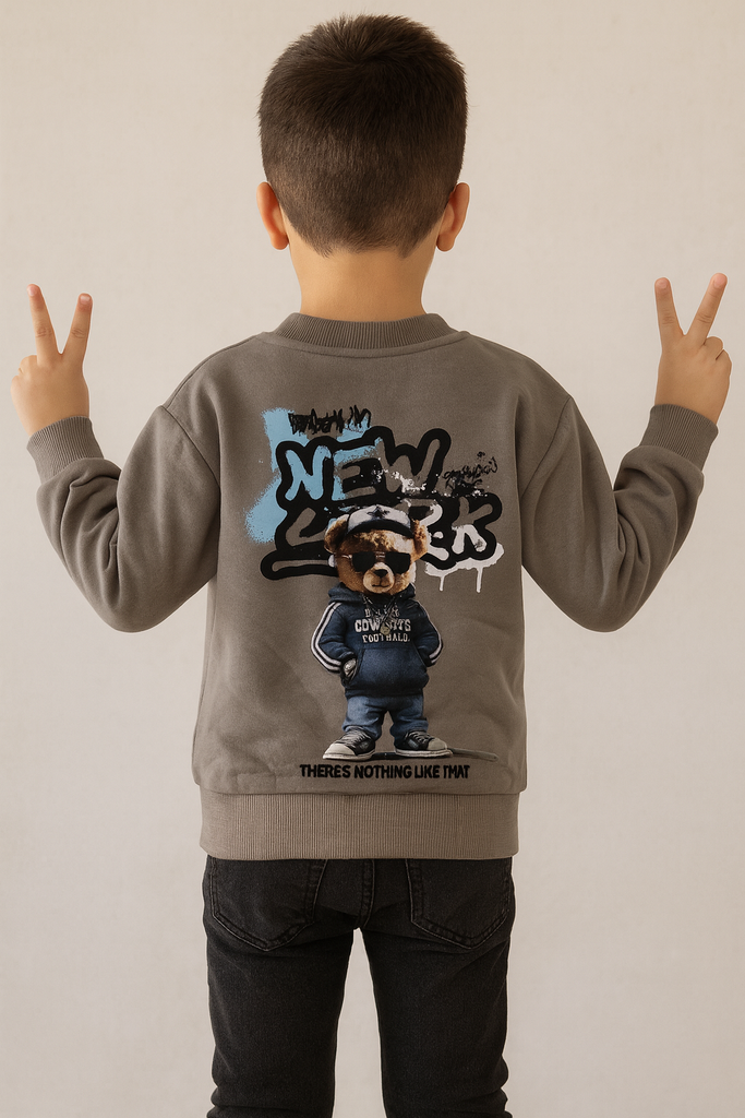 Felpa bambino con orsetto stilizzato grigio