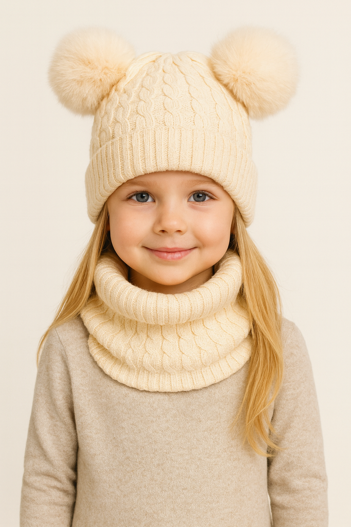 Completo PANNA collo e cappello doppio pon pon