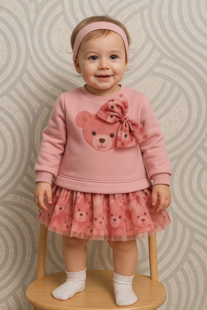 Vestito bambina con orsetto stampato