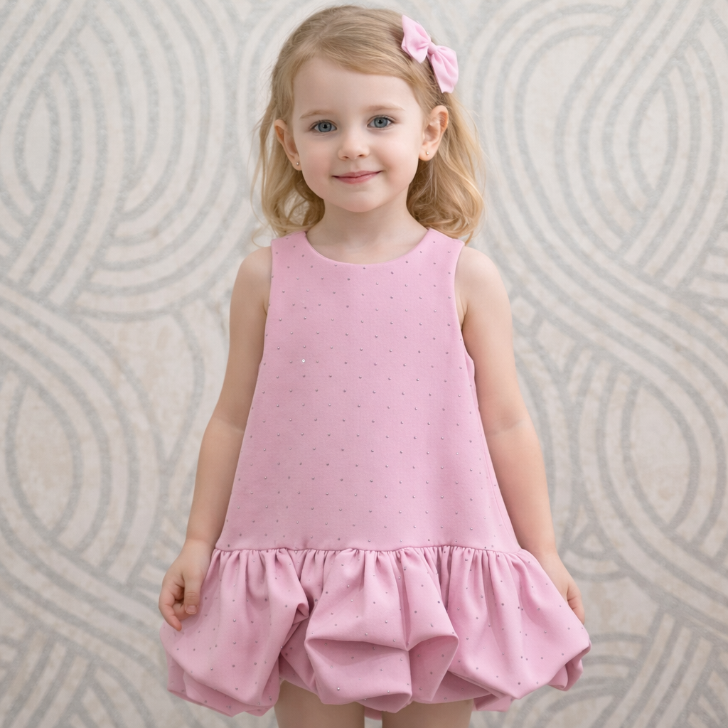 Vestito bambina smanicato con strass applicati