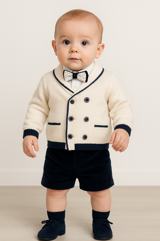 Completo battesimo bambino con bermuda in velluto