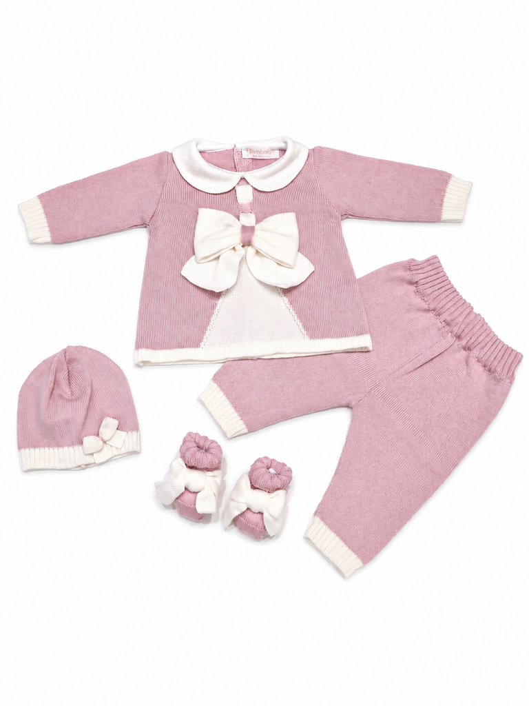 Completo neonata con cappello e babbucce 100% lana con fiocco e laccetti
