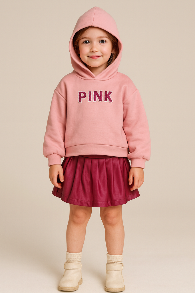 Completo bambina con felpa e short in ecopelle