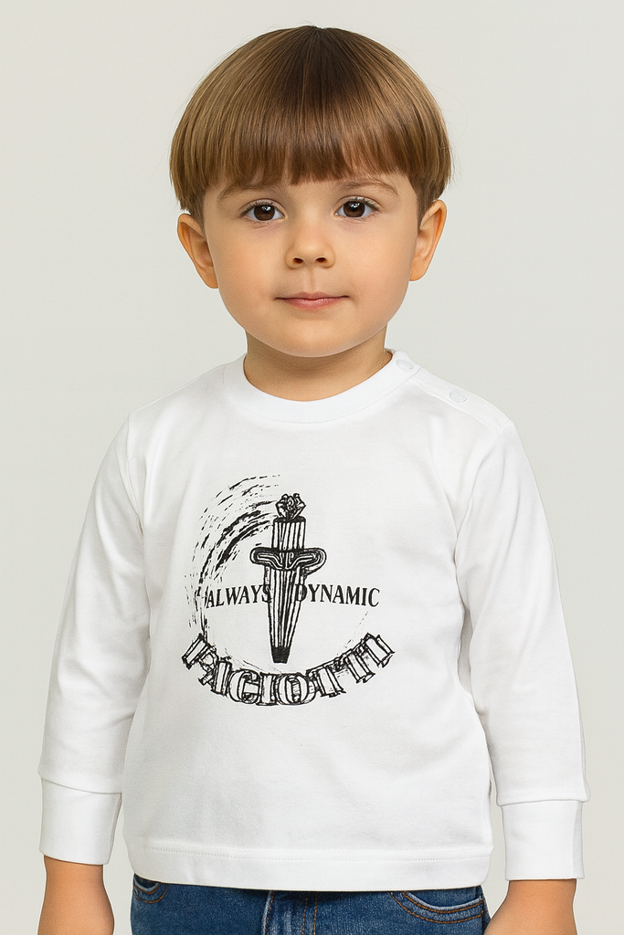 Maglia bambino BIANCA con logo paciotti a contrasto