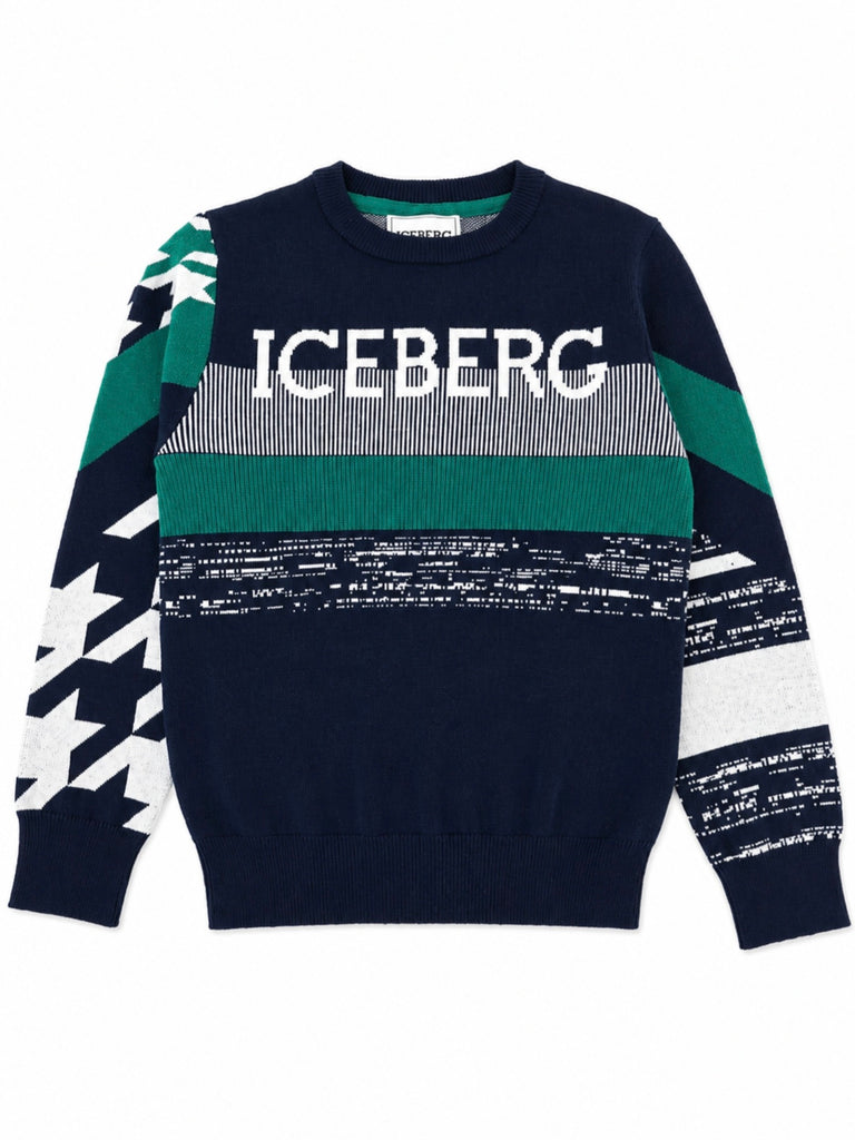 Pullover bambino verde e blu iseberg