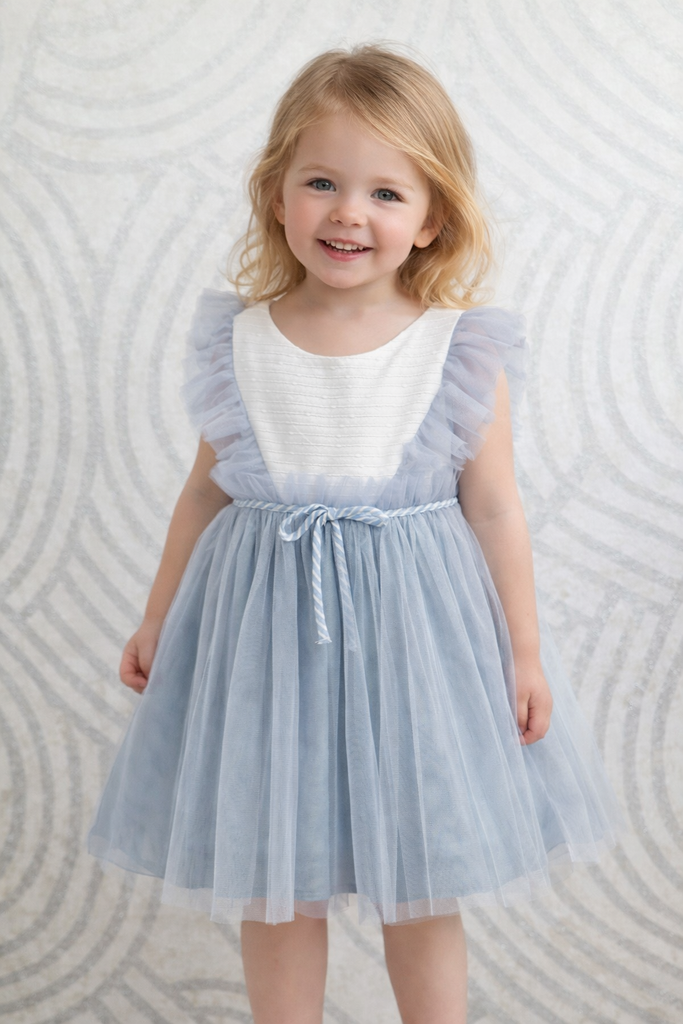 Vestito bambina in tulle fantasia cielo polvere