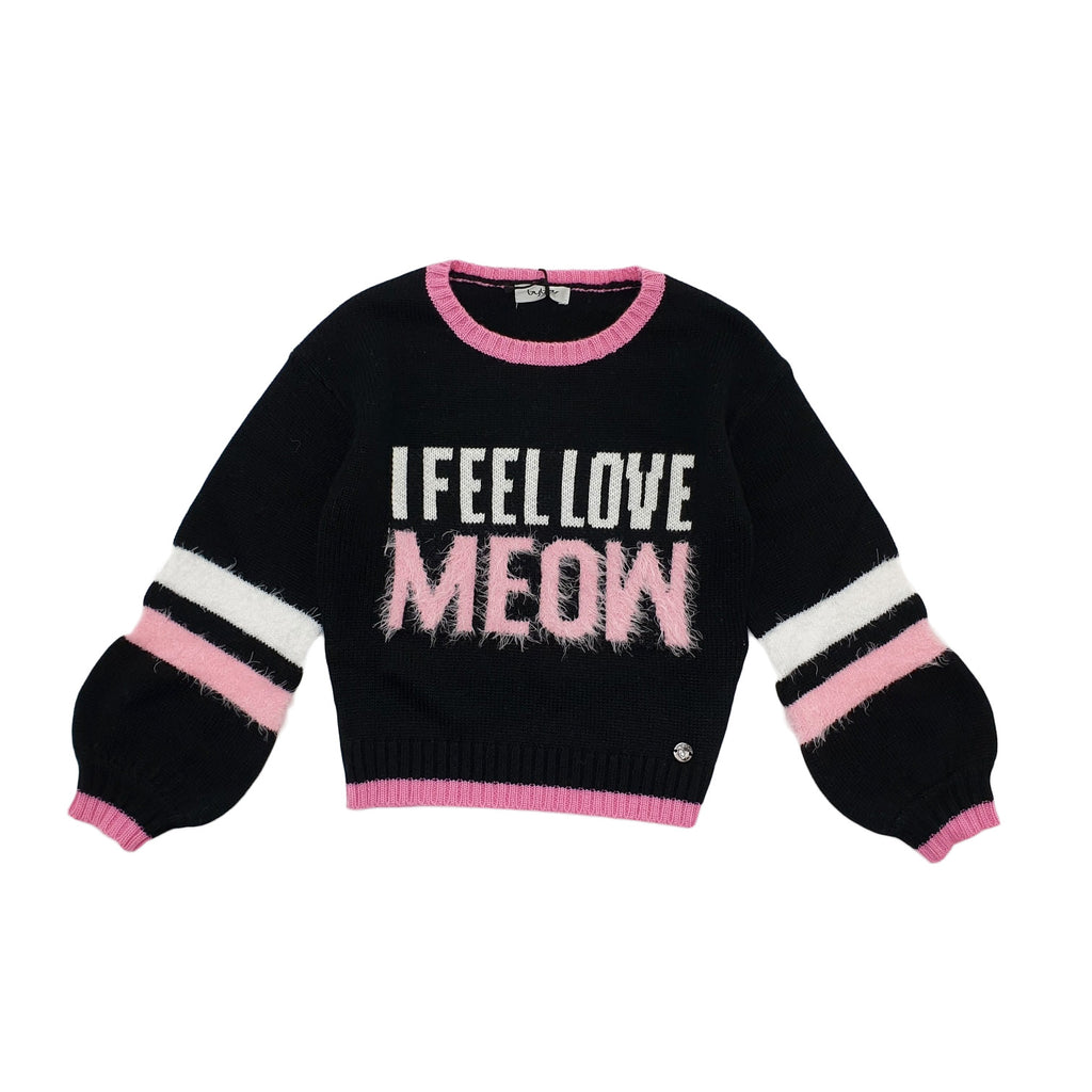 Pullover bambina fasciato con scritta I Feel love