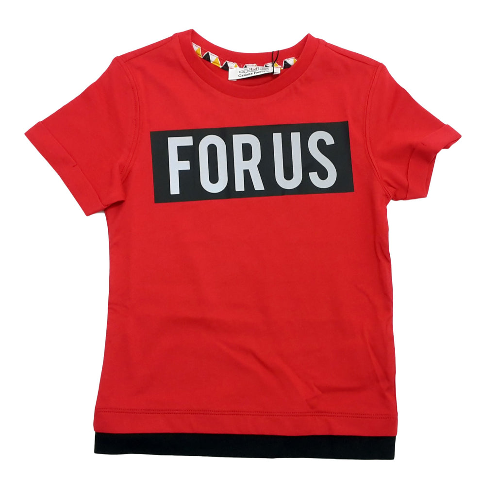 T-SHIRT bambino rossa con stampa argento nero FOR US